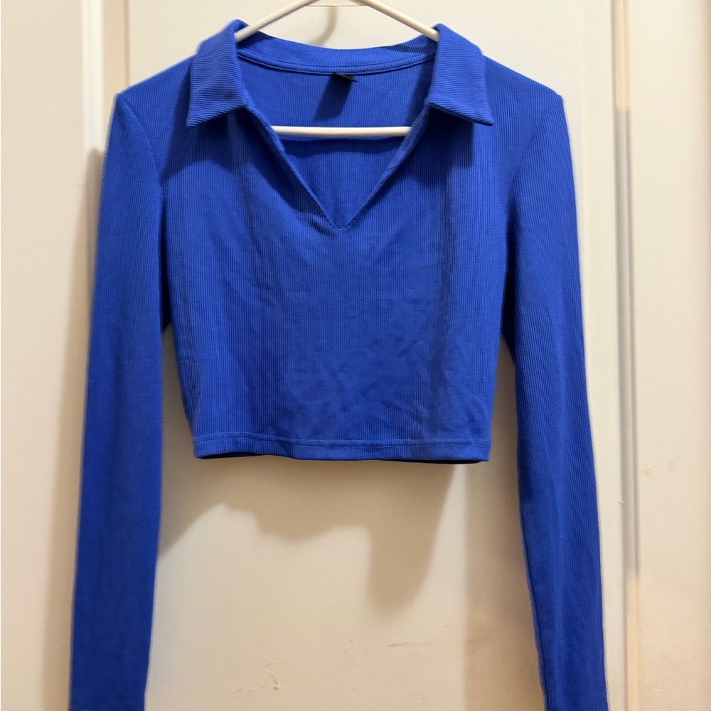 SHEIN Royal Blue Long Sleeve Crop Top